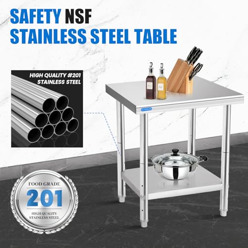 Stainless Steel Prep & Work Table with Adjustable Undershelf - 18x24 Inches