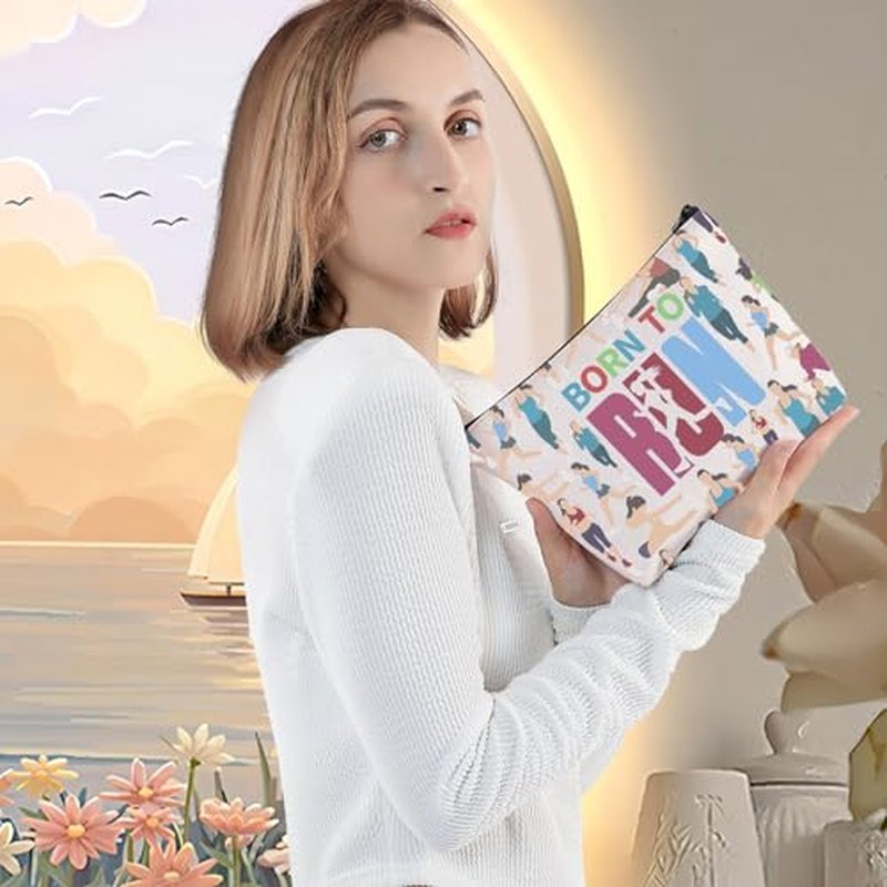 LEVLO Running Girls Cosmetic Make Up Bag Runner Gifts Idea Born To Run Makeup Zipper Pouch Bag For Women Girls (To Run Bag)