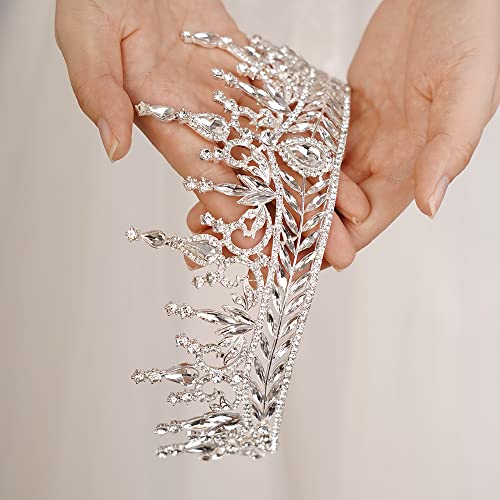 Silver Baroque Queen Crown for Women Rhinestone Wedding Tiara Bridal Hair Accessory