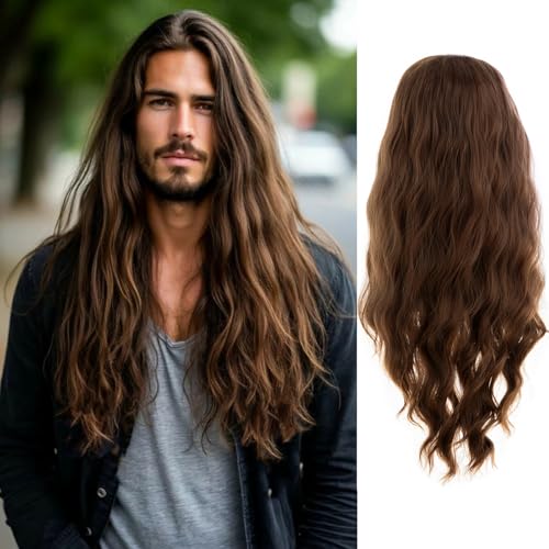 Long Wavy Brown Wig for Men - 26 Inch Synthetic Cosplay & Costume
