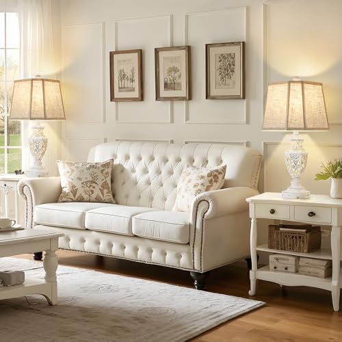 Cream Boho Bedside Lamp Set of 2 with USB-C & Nightlight - Rustic Farmhouse Table Lamps for Bedroom