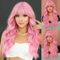 Long Wavy Pink Wig 24in Synthetic Heat-Resistant Curly Wig with Bangs for Women Girls - Light Pink, Variation of 24in / Light Pink
