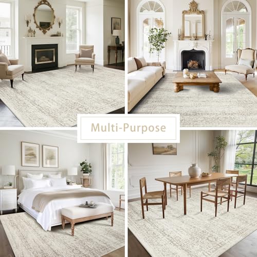 8x10 Beige Ivory Cream Camel Washable Area Rug for Living Room & Bedroom