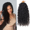 ZRQ 8 Pack Boho Faux Locs Crochet Hair 14 Inch Goddess Locs with Curly Ends, Pre Looped River Locs, Soft Synthetic Extensions, 1B#
