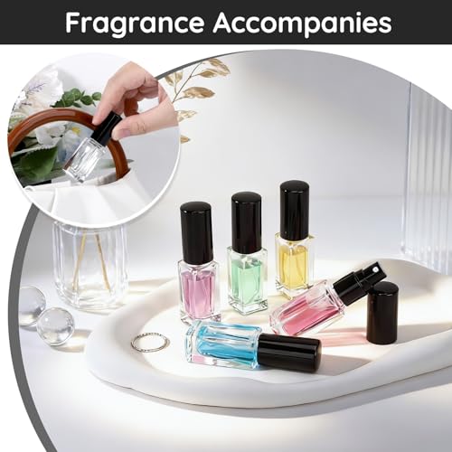Segbeauty 40pcs 0.17oz Bulk Glass Atomizer Sprayer for Perfume, Mini Empty Travel Perfume Bottle Refillable with Black Cap, 5ml Small Fine Mist Glass Travel Cologne Atomizer for Men with Decanter Kit
