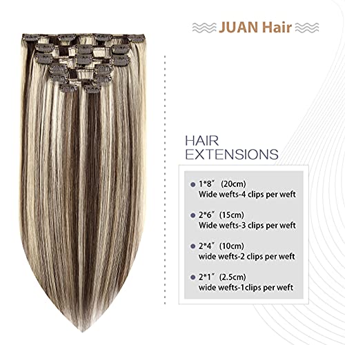 Dark Brown to Blonde Clip-In Hair Extensions 12 Inch Human Hair Highlight Set - 7pcs