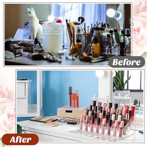 4 Pieces Lipstick Organizer Set - 40 Slot Clear Acrylic Lip Gloss Holders - Vanity Storage