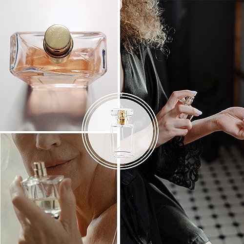 Glass Perfume Bottle Empty Refillable 12Pack Clear Travel Perfume Spray Atomizer Bottle 30ml Perfume Fine Mist Spray Perfume Bottle Atomizer Container with Sprayer Applicator (Clear Square 30ml 12PCS)
