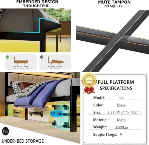 Full Size Bed Frame with Charging Station & LED Lights - Fashion Variation