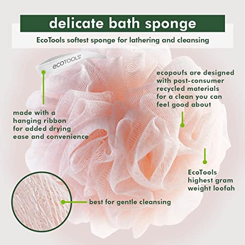 EcoTools EcoPouf 3 Pack Bath Sponge Set, Soft Recycled Netting Shower Poufs for Gentle Exfoliating & Daily Body Cleansing, Rich Lather Bath Sponges, Vegan & Cruelty-Free