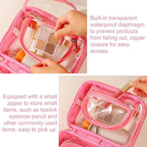 Veki Rose Red Large TSA Approved Clear Makeup Bag with Double Layer, 180° Opening