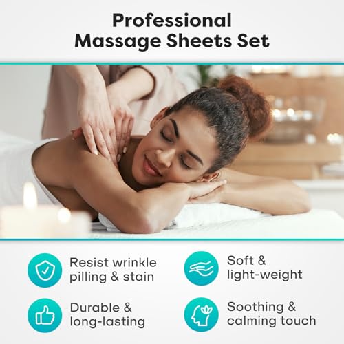 Comfyanno 4 Sets Massage Table Sheets Sets, 3 Pcs Professional Microfiber Massage Bed Sheets, Soft, Light-Weight, Stain & Wrinkle Resistant, Includes Flat & Fitted Sheet, Face Cradle Cover - White