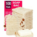 100 Pcs Soap Bags with Drawstring, 5.3'' x 3.7'' Natural Soap Savers for Bar Soap Exfoliating Sisal Mesh Soap Bags for Soap Bars, Scrubbing & Massaging Shower Pouches for Men & Women
