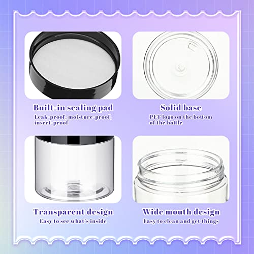 Aoriher 150 Pcs Plastic Container Jars with Lids Round Cosmetic Jars Empty Plastic Container for Lotion, Cream, Ointments, Makeup, Eye Shadow, Rhinestone, Samples, Pot, Travel Storage(2 oz,Black)