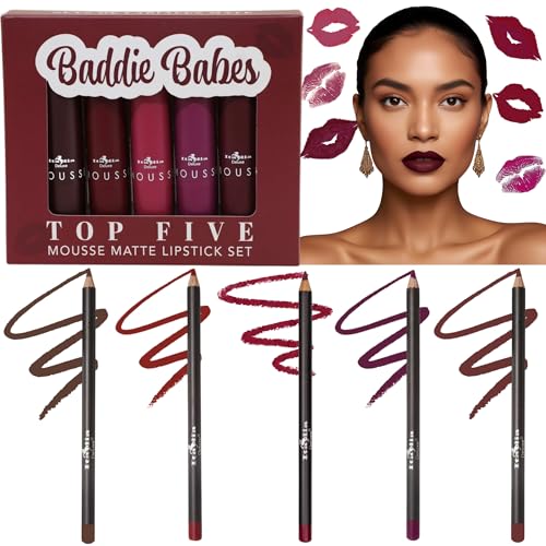 Italia Deluxe Top 5 Lip Kit with Matte Lipsticks & UltraFine Lipliners - Baddie Babes Variation