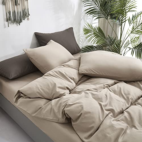 Queen Cream Coffee Comforter Set Khaki Bedding 3 Piece Modern Soft Breathable