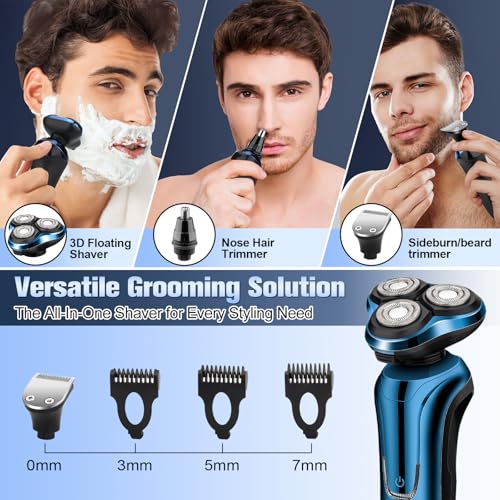 Hands -Free Waterproof Cordless Men’s Electric Shaver with Floating Heads & Trimmer