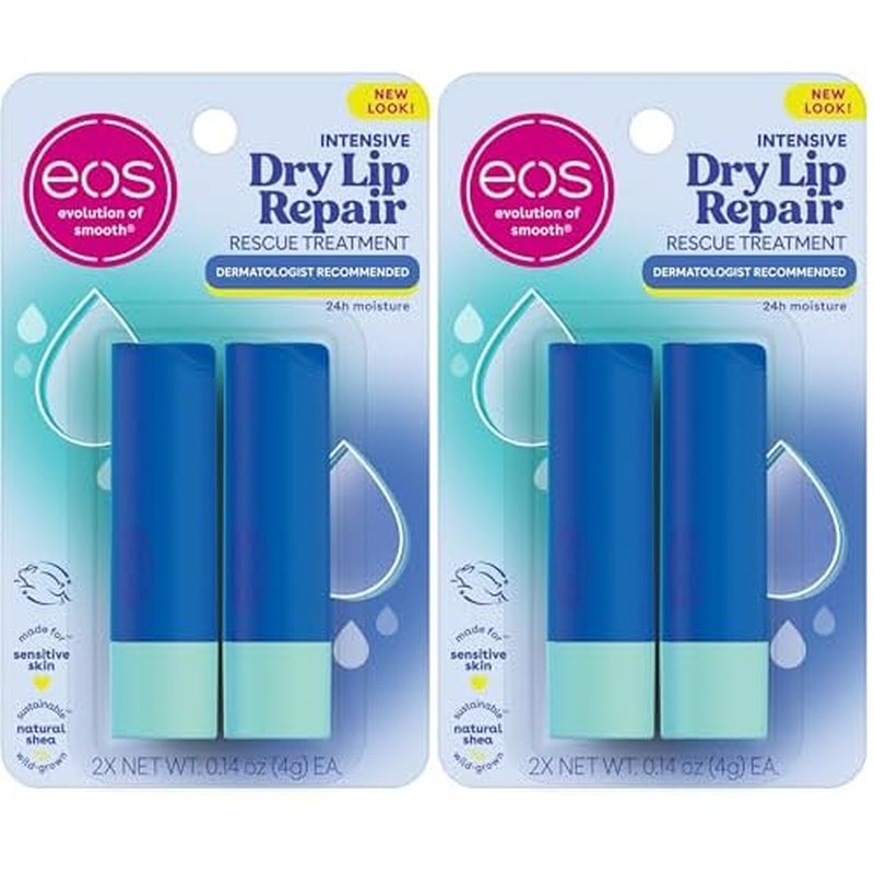 eos The Hero Lip Repair,24HR Moisture for Severely Dry Lips,Natural Strawberry Extract,Hypoallergenic Moisturizing Lip Balm,0.14 oz,(Pack of 4)