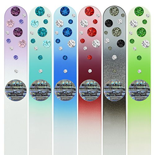Glass Nail File Gift Set with Crystals - 6 Pieces, Hand Decorated - M7-12
