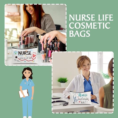Irenare 30 Pcs Nurse Appreciation Week Gifts Nurse Survival Kit Canvas Makeup Bags Cosmetic Peace Love Nursing Travel Toiletry Case Earpiece Toiletry Zipper Pouch Bag Thank You Gift(Nurse)