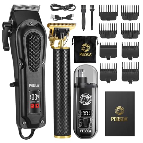 Pebsoa Cordless Hair Clippers & Trimmer Kit for Men with Nose & Detail Trimmer