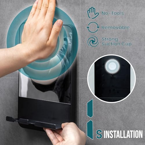 TAILI Shower Mirror Fogless for Shaving Suction Cup, Shaving Mirror with Razor Holder Hook, Anti Fog Mirror for Shower, Removable, Bathroom & Shower Accessories, Black