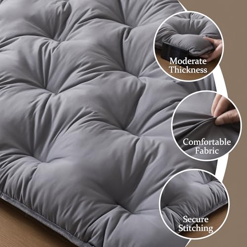 Japanese Futon Mattress - 3 Inch Shredded Memory Foam Full Grey Portable Floor Bed