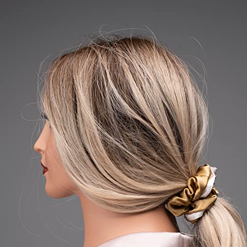 Silmer 100% Mulberry Silk Scrunchies 3 Pack - Pale Mauve, Apricot, Champagne Gold (Silk Hair Ties)