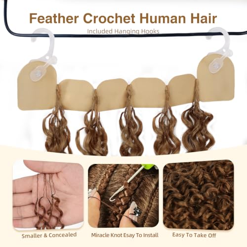 30# Human Crochet Hair Water Wave Bundles 18 Inch Auburn Brown - Pre-Separated, Knotless Feather Crochet Extensions - Black Women