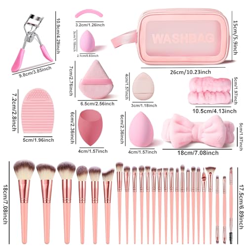Pink Makeup Brush Set with Case - 61 Professional Synthetic Face & Eye Brushes