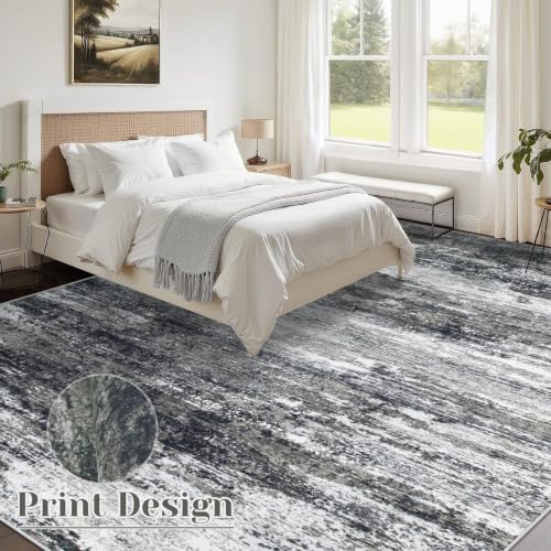 Losbulake 8x10 Black Machine Washable Area Rug - Low-Pile Abstract Modern Living Room