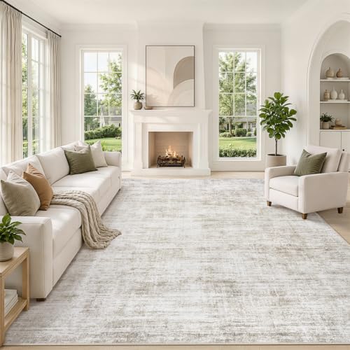 Yidanamy 8x10 Brown Washable Area Rug - Modern Abstract Carpet for Living Room