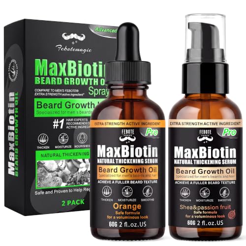 FEBOTE Citrus Biotin Beard Growth Oil 2-Pack for Men - Softens & Nourishes