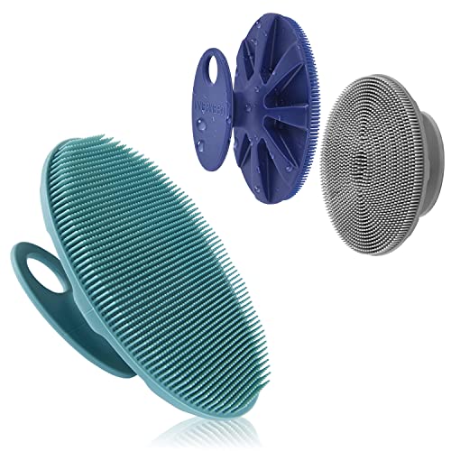 Soft Silicone Body Cleansing Brush Shower Scrubber, with Silicone Face Scrubber, Exfoliating Brush Manual Handheld Facial Cleansing Brush