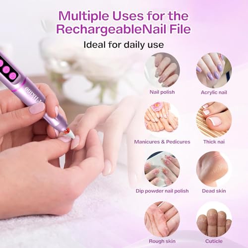 Cordless Nail Drill with UV NailLamp ? 2-in-1 Rechargeable Electric Nail File & Flash Curing Lamp, 35000 RPM for Gel, Acrylic, Dip Powder Nails (Rose Gold)