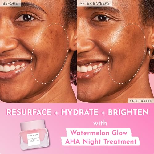 Glow Recipe Watermelon Glow AHA Night Treatment 0.84oz Travel Size Overnight Mask with Glycolic & Lactic Acid, Hyaluronic & Niacinamide