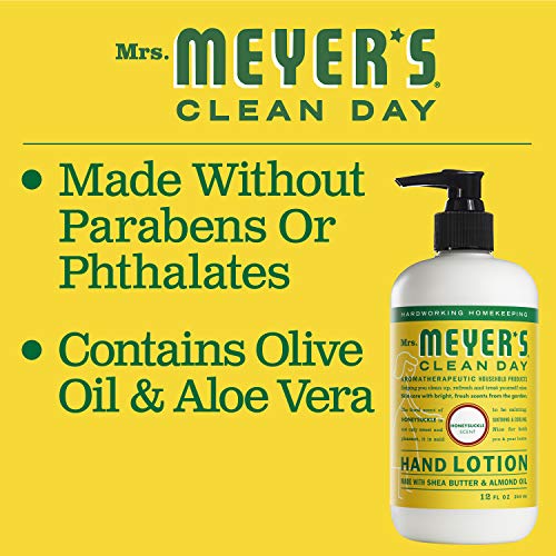 MRS. MEYER'S CLEAN DAY Hand Lotion for Dry Hands, Non-Greasy Moisturizer Made with Essential Oils, Honeysuckle, 12 oz
