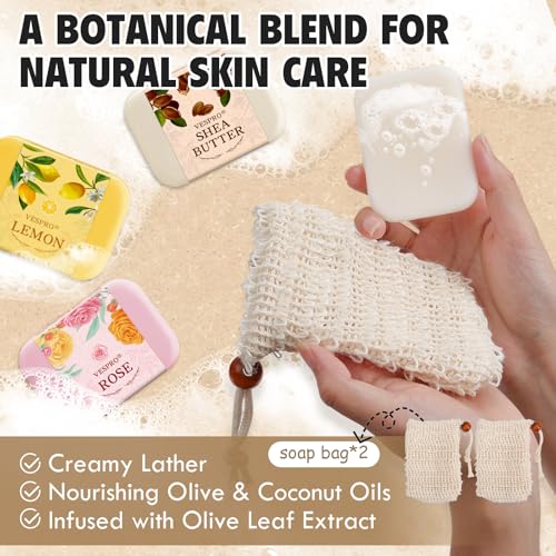 24 Pack Natural Bar Soap Gift Set with Olive Extract & Sisal Bags - Moisturizing Body Wash