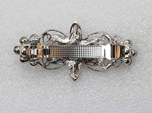 Faship Navy Blue Rhinestone Crystal Floral Hair Barrette Clip for Weddings