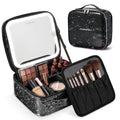Fanwoli Sparkling Black Makeup Bag with Detachable 4K LED Mirror - 3 Light Modes