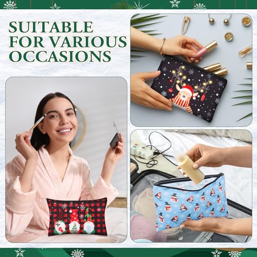 Shihanee 40 Pcs Christmas Gifts Bulk for Women 20 Pcs Christmas Canvas Makeup Bags and 20 Pairs Funny Xmas Socks Santa Snowflakes Snowman Reindeer Cosmetic Bags and Sock for Adults Coworker Employee