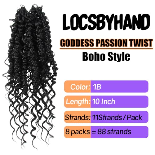 Natural Black Crochet Passion Twist Hair 10 Inch - 8 Packs for Protective Styling