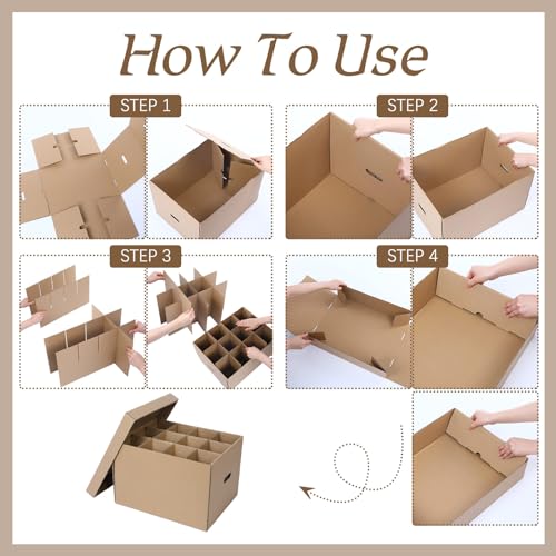 Wine Glass Moving Boxes Set - 8 Pack, 15 x 12 x 10 Inches with Handles & Lid