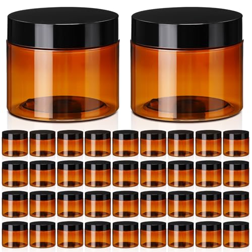 Amber Plastic Jars with Lids - 40 Pack, 10 oz Cosmetic Containers - Variation: Amber / 10 oz