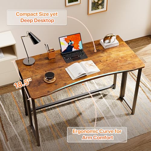 Rustic Brown Folding Desk with Storage Shelf - 39.4 Inch Compact Computer Table
