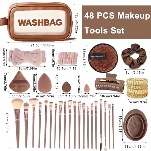Brown Makeup Brush Set - 48pcs Professional & Beginner Friendly Synthetic Brushes