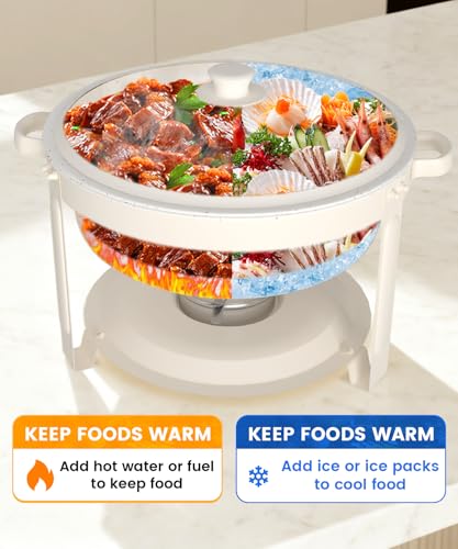 IMACONE White Maifanite-Coated Chafing Dishes Set of 2, 6QT Buffet Serving Warmers