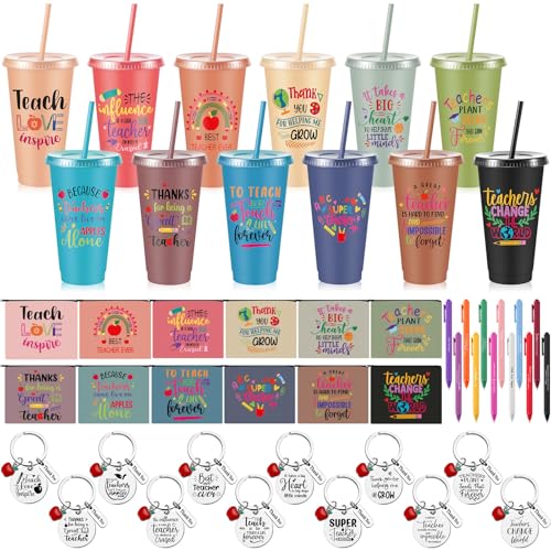 Pickmesh Teacher Appreciation Gift Set with Morandi Inspirational Straw Cup 24oz & Accessories