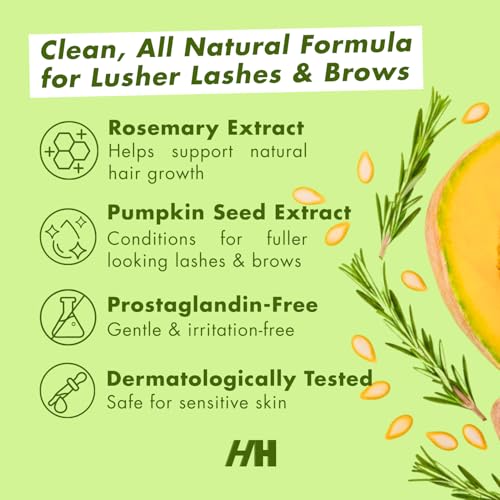 Handmade Heroes 100% Natural Vegan Lash & Brow Serum ? Rosemary & Pumpkin Seed Oil for Fuller, Thicker Looking Eyelashes, Eyebrows ? Gentle & Nourishing Formula Prostaglandin Free