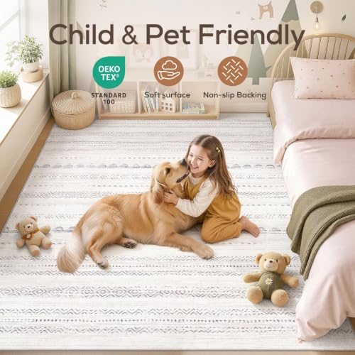 Nakagishi Boho Gray 8x10 Area Rug - Machine Washable, Non-Slip Living Room Carpet